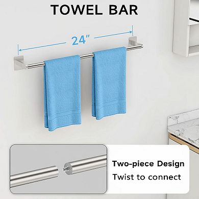 Brushed Nickel 4-Piece Bathroom Hardware Set Towel Bar Ring Hook Toilet Paper Holder Wall Mounted