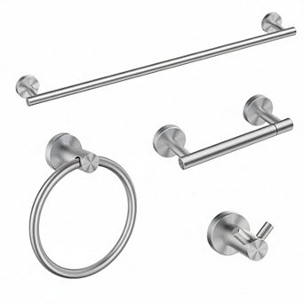 4 pc Bathroom Hardware Set SUS304 Stainless Steel Towel Bar Ring Toilet Paper Holder Hooks Wall