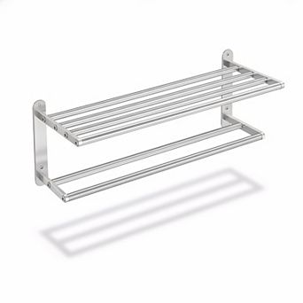 24 in Towel Rack Bathroom 2 tier Stainless Steel Brushed Nickel Wall Mounted Storage
