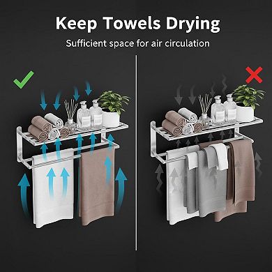24 In Towel Rack Bathroom 2-Tier Stainless Steel Brushed Nickel Wall Mounted Storage