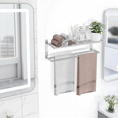 24 In Towel Rack Bathroom 2-Tier Stainless Steel Brushed Nickel Wall Mounted Storage