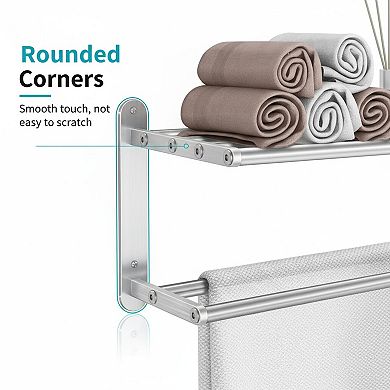 24 In Towel Rack Bathroom 2-Tier Stainless Steel Brushed Nickel Wall Mounted Storage