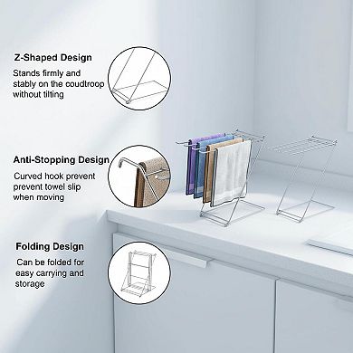 4-Arm Foldable Free Standing Towel Rack Stainless Steel Countertop Organizer 2 Pack