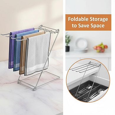 4-Arm Foldable Free Standing Towel Rack Stainless Steel Countertop Organizer 2 Pack