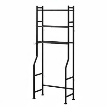 3 tier Over Toilet Storage 150lb Metal Shelves w/ Paper Holder, 4 Hooks Space-Saving Anti-tilt