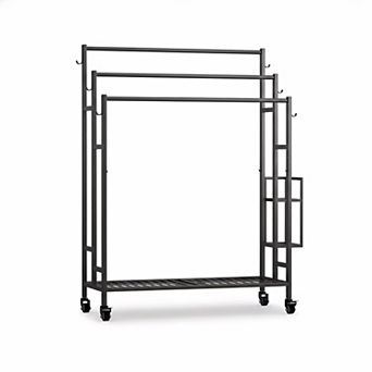 3 tier Free Standing Metal Towel Rack with Storage Shelf Wheels for Extra Large Blanket Drying