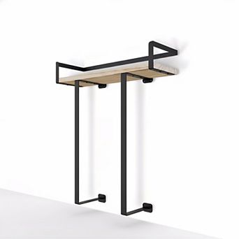 Wall Mounted Towel Rack Metal Holder with Wooden Shelf Folding Storage for Bathroom RV