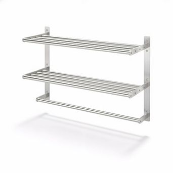 3 tier Hotel Towel Rack Wall Mounted 24 Inch Shelf Brushed Nickel