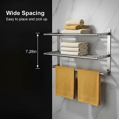 3-Tier Hotel Towel Rack Wall Mounted 24 Inch Shelf Brushed Nickel