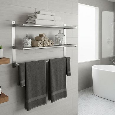 3-Tier Hotel Towel Rack Wall Mounted 24 Inch Shelf Brushed Nickel