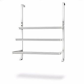 3 tier Over Door Towel Rack Stainless Steel Hooks Brushed Nickel Rapid Drying No Drill