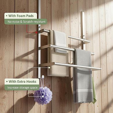 3Tier Over Door Towel Rack Stainless Steel Hooks Brushed Nickel Rapid Drying No Drill