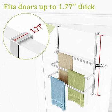 3Tier Over Door Towel Rack Stainless Steel Hooks Brushed Nickel Rapid Drying No Drill