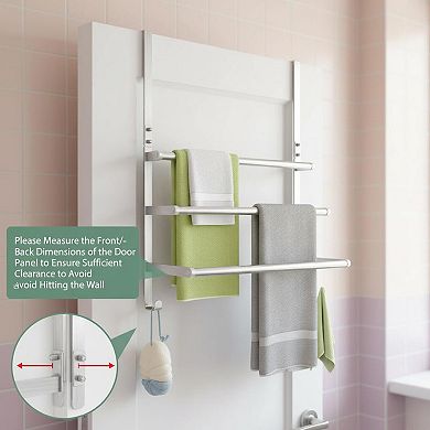 3Tier Over Door Towel Rack Stainless Steel Hooks Brushed Nickel Rapid Drying No Drill