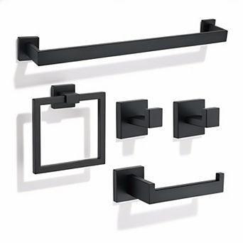 5 pc Bathroom Hardware Set SUS304 Stainless Steel Matte Black Wall Mounted Towel Racks Bath