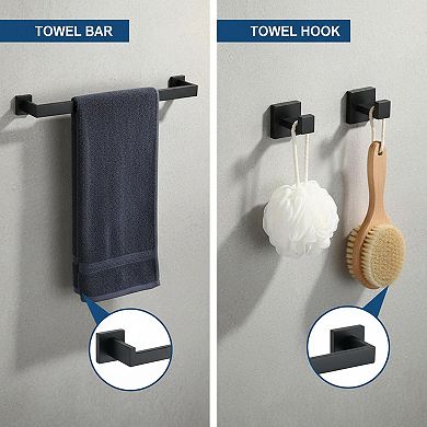 5 Pieces Bathroom Hardware Set SUS304 Stainless Steel Matte Black Wall Mounted Towel Racks Bath