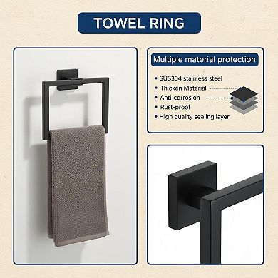 5 Pieces Bathroom Hardware Set SUS304 Stainless Steel Matte Black Wall Mounted Towel Racks Bath