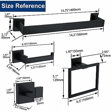 5 Pieces Bathroom Hardware Set SUS304 Stainless Steel Matte Black Wall Mounted Towel Racks Bath