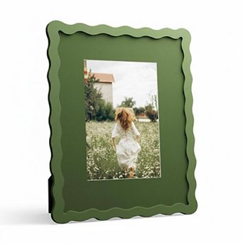 8x10 Picture Frame With Mat For 5x7 Wavy Edge Wooden Real Glass Photo Tabletop Wall Hanging