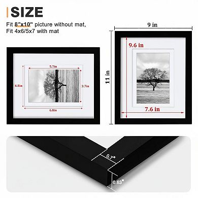 8x10 Picture Frames Set Of 4 Solid Wood Plexiglass 4x6 5x7 Mat Table Top Wall Mount