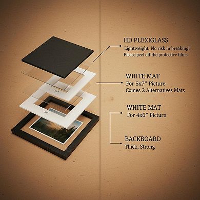 8x10 Picture Frames Set Of 4 Solid Wood Plexiglass 4x6 5x7 Mat Table Top Wall Mount