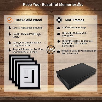 8x10 Picture Frames Set Of 4 Solid Wood Plexiglass 4x6 5x7 Mat Table Top Wall Mount