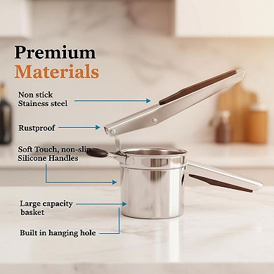 Large 15oz Potato Ricer Heavy Duty Stainless Steel Masher For Fluffy Mashed Potatoes Veggies