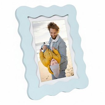 5x7 Cute Picture Frame Wavy Design Real Glass Table Wall Display Home Office Decoration Gift