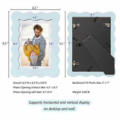 5x7 Cute Picture Frame Wavy Design Real Glass Table Wall Display Home Office Decoration Gift