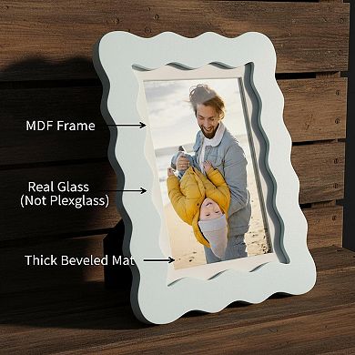 5x7 Cute Picture Frame Wavy Design Real Glass Table Wall Display Home Office Decoration Gift