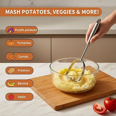 Potato Masher 37-Hole Dual Arc 304 Stainless Steel One-Piece Dishwasher Safe