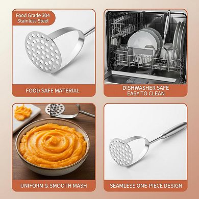 Potato Masher 37-Hole Dual Arc 304 Stainless Steel One-Piece Dishwasher Safe