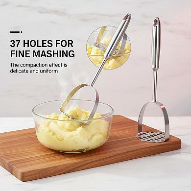 Potato Masher 37-Hole Dual Arc 304 Stainless Steel One-Piece Dishwasher Safe