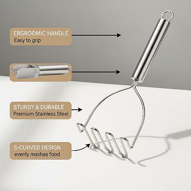 2-Piece Stainless Steel Potato Masher Set Dual-Head for Potatoes Avocados Beans Vegetables Kitchen