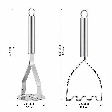 2-Piece Stainless Steel Potato Masher Set Dual-Head for Potatoes Avocados Beans Vegetables Kitchen
