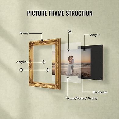 8*10 Picture Frame Wall Hanging Tabletop Display Ornate Vintage Durable Plexiglass Lightweight