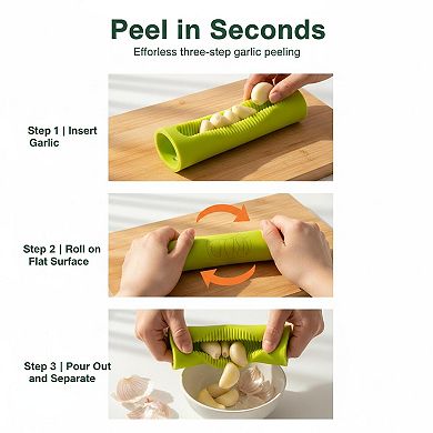 Stainless Steel Garlic Press Rocker with Peeler Scraper Cleaning Brush Easy Kitchen Gadget