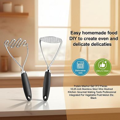 Potato Masher Set of 2 Stainless Steel Wire Vegetable Fruit Masher