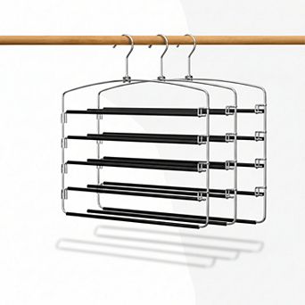 5 tier Pants Hangers Space Saving Non Slip Stainless Steel 3 Pack