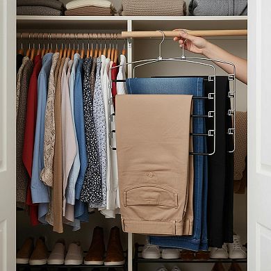 5 Tier Pants Hangers Space Saving Non Slip Stainless Steel 3 Pack
