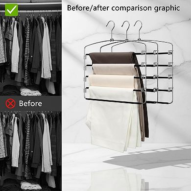 5 Tier Pants Hangers Space Saving Non Slip Stainless Steel 3 Pack
