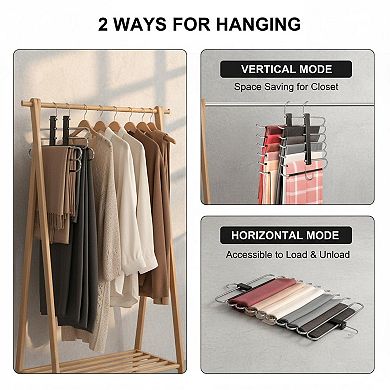 6 Tier Pant Hangers 2 Pack Space Saving Anti-slip Stainless Steel