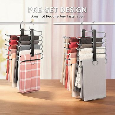 6 Tier Pant Hangers 2 Pack Space Saving Anti-slip Stainless Steel