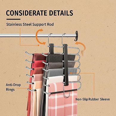 6 Tier Pant Hangers 2 Pack Space Saving Anti-slip Stainless Steel