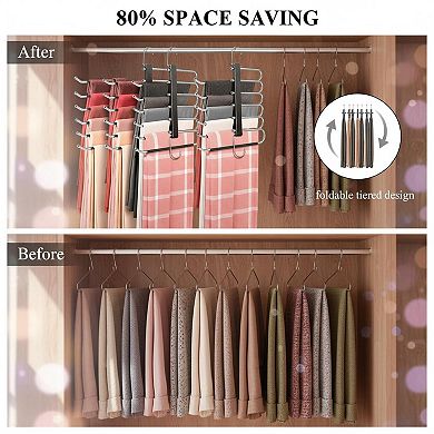6 Tier Pant Hangers 2 Pack Space Saving Anti-slip Stainless Steel