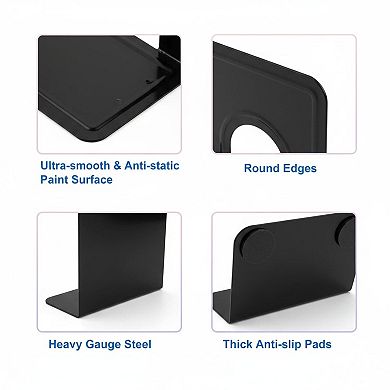 Black Metal Bookends Sturdy Heavy NonSkid TShaped 4 Pairs 8 Pieces