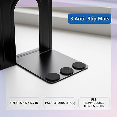 Black Metal Bookends Sturdy Heavy NonSkid TShaped 4 Pairs 8 Pieces