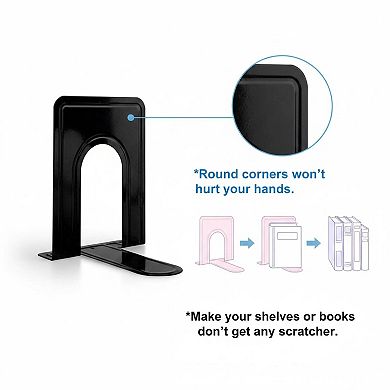 Black Metal Bookends Sturdy Heavy NonSkid TShaped 4 Pairs 8 Pieces