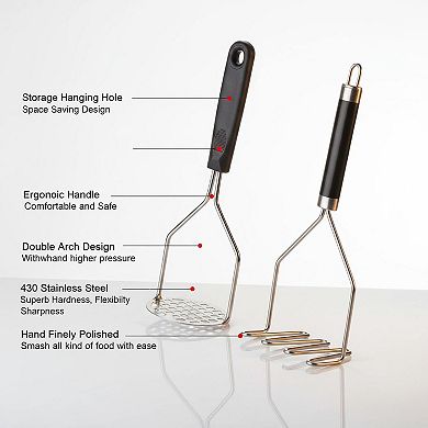 2pcs Heavy Duty Stainless Steel Potato Masher for Avocado Beans Vegetables Dishwasher Safe