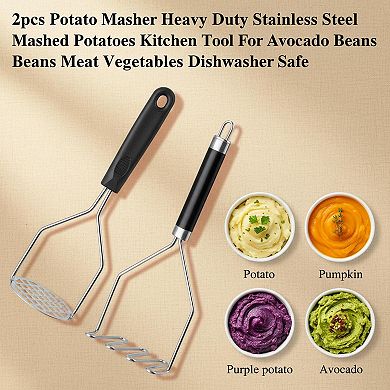 2pcs Heavy Duty Stainless Steel Potato Masher for Avocado Beans Vegetables Dishwasher Safe